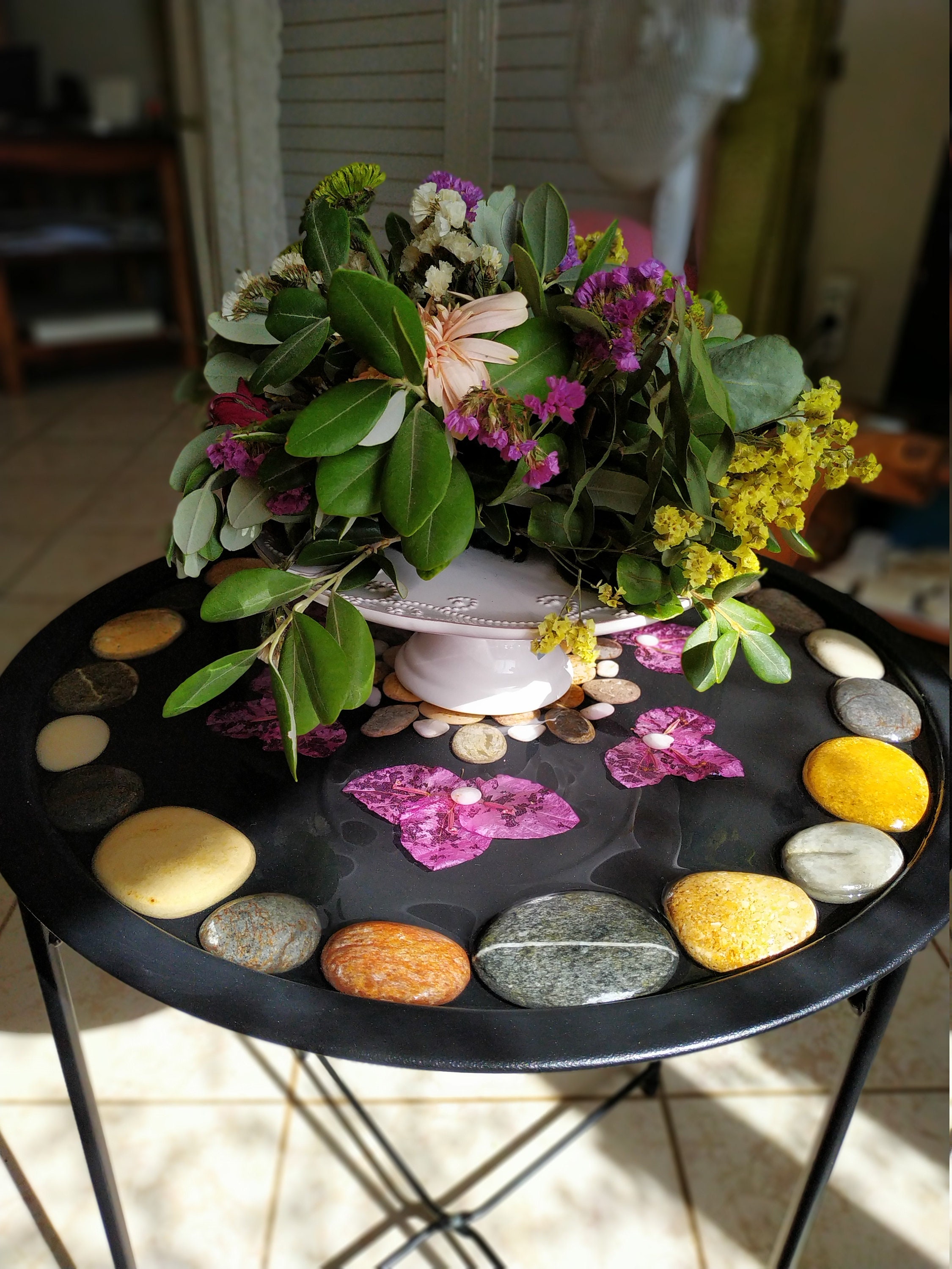 Epoxy Side Table Plant Stand Resin Coffee Table With Stones Etsy UK