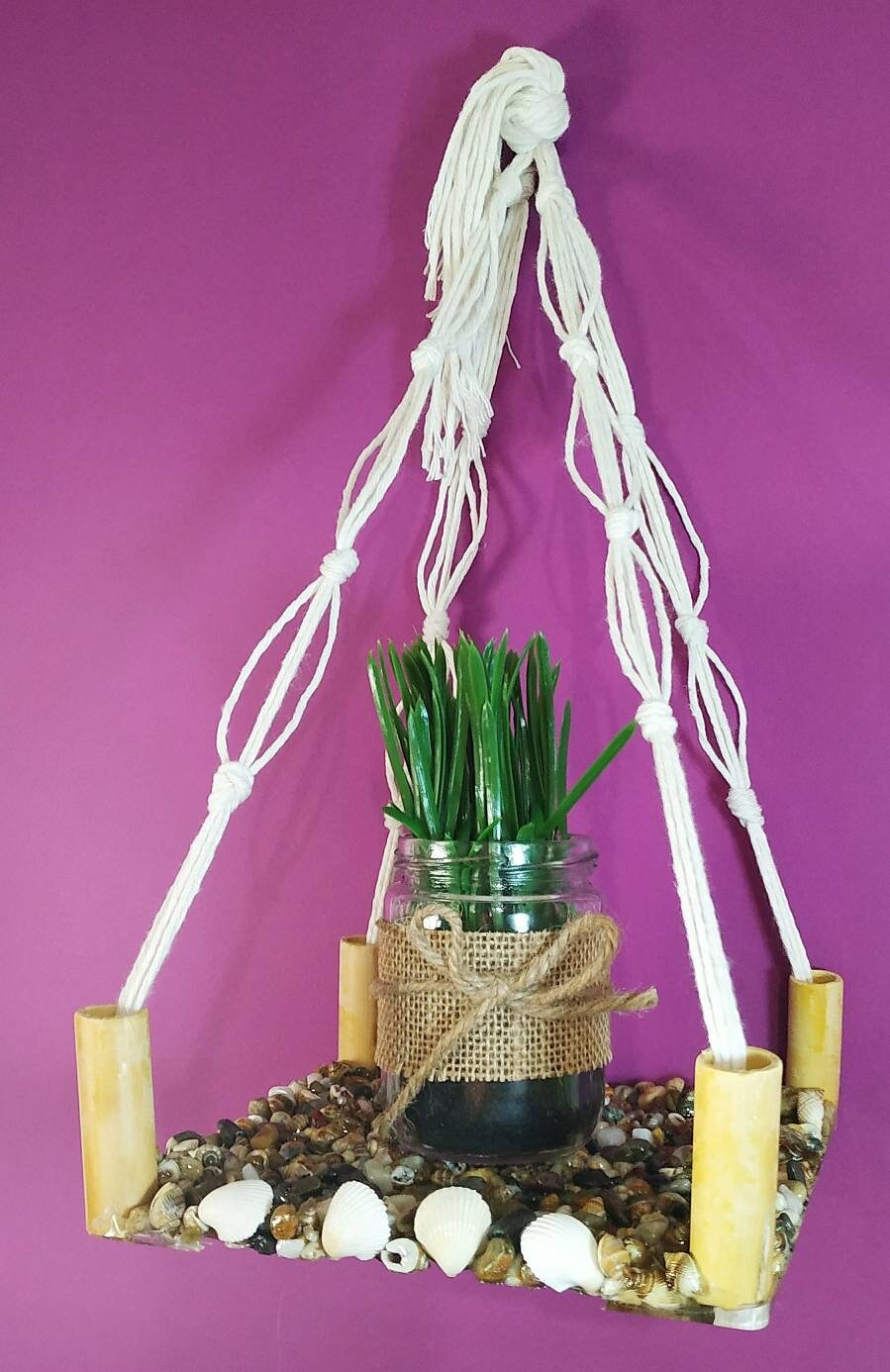 Wood hanging shelf plant stand bamboo shelf rustic wood Etsy