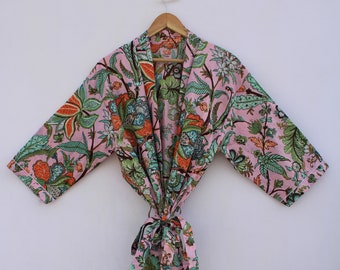 STRH Floral print Kimono, 100% Cotton kimono, Indian Kimono Robe, Soft and comfortable, Bath robes, Beach wear kimono, Night wear kimono