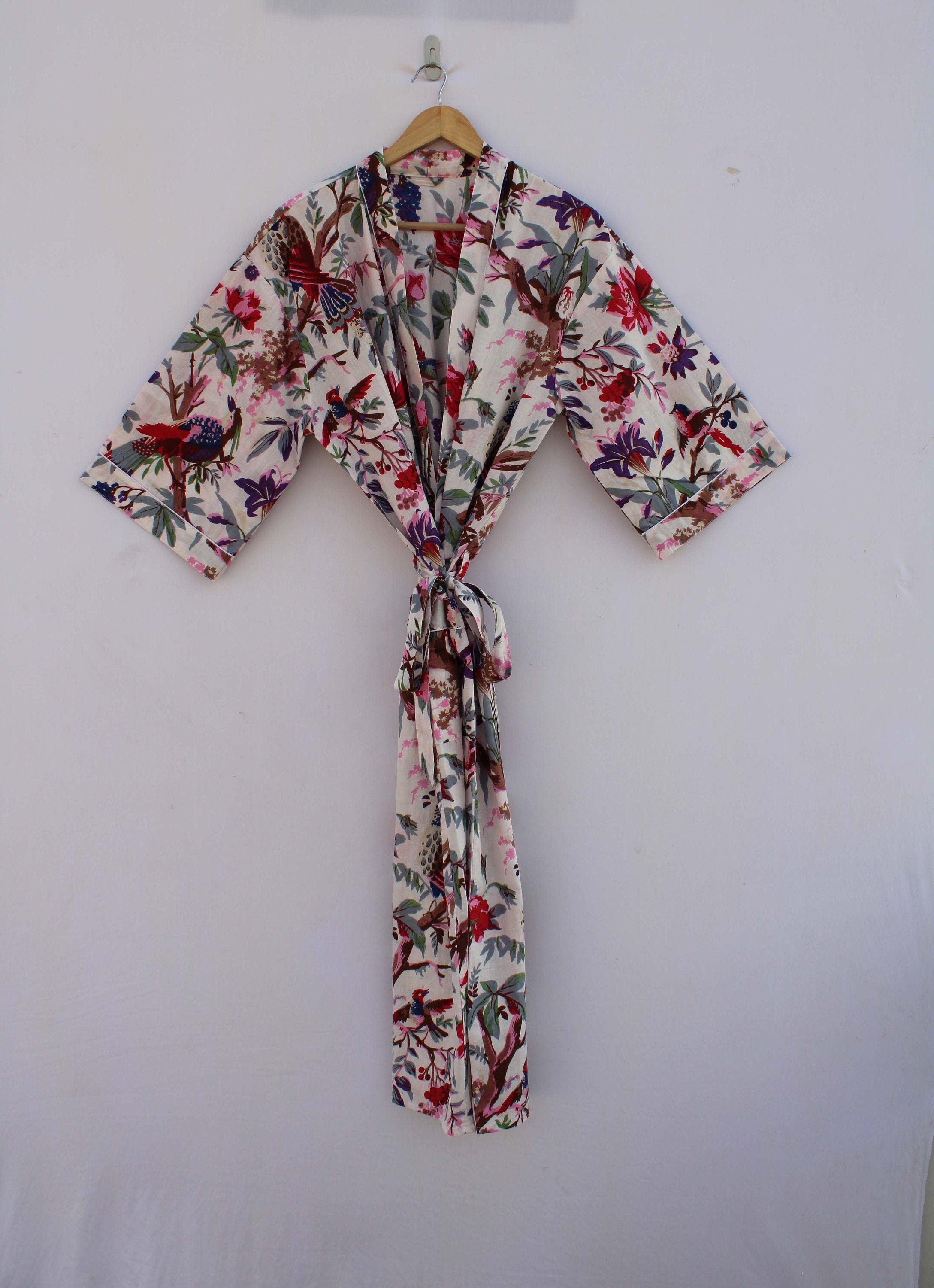 STRH Bird Print Kimono 100 Cotton Kimono Indian Kimono Etsy UK