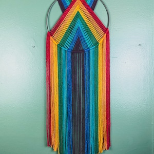 Large 12&quot; Hoop Pride Rainbow Macrame  Dreamcatcher Wall Hanging