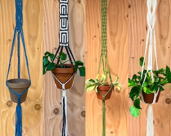 Macetero colgante grande y detallado de macramé en diferentes estilos - Elige tu color