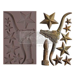WILD WEST WHISPERS Decor Mould Wild West Whispers Collection Bull Skull & Stars 1 pc, 5”x8”x8mm | Redesign with Prima