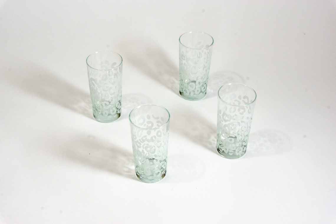 Leopard Print Engraved Drinking Glasses set of 4 Etsy