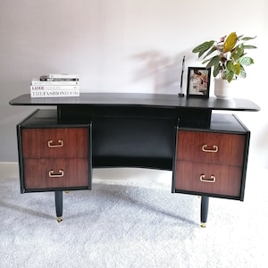 Dressing table Mid Century upcycled painted vintage desk for new home black and gold Furniture for bedroom office image 2