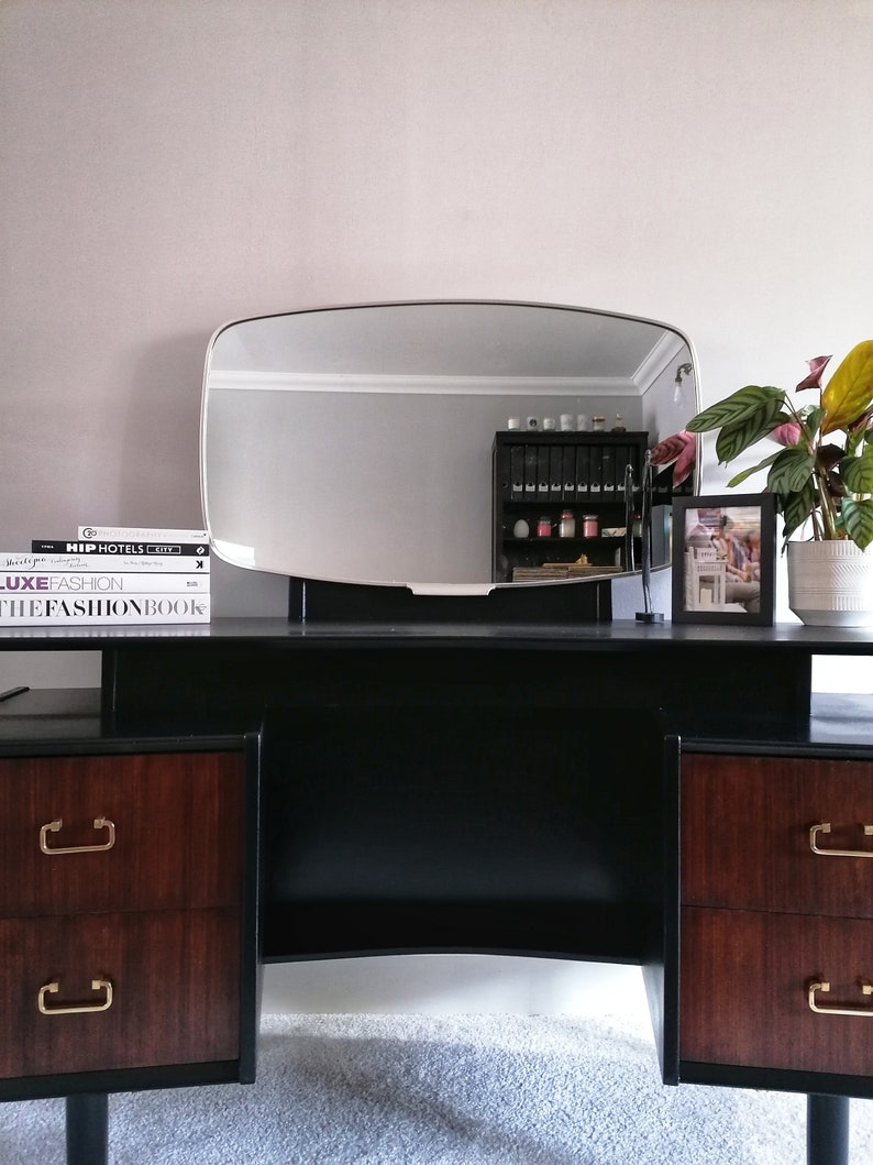 Dressing table Mid Century upcycled painted vintage desk for new home black and gold Furniture for bedroom office image 3