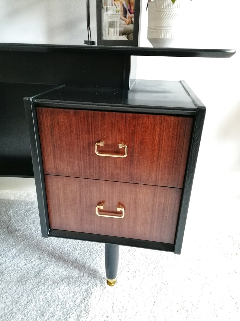 Dressing table Mid Century upcycled painted vintage desk for new home black and gold Furniture for bedroom office image 5