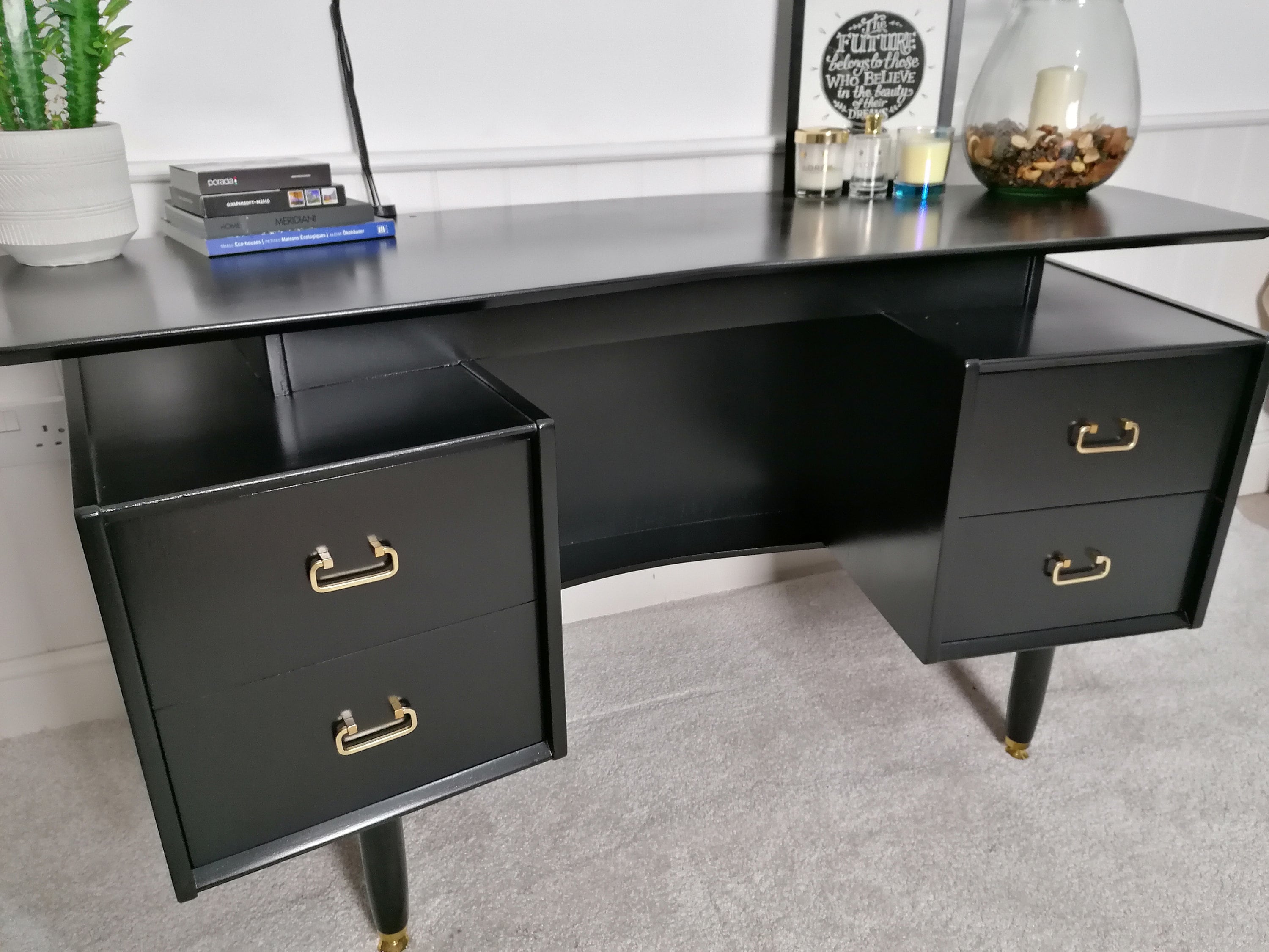 Black desk with gold hardware deals