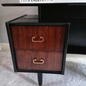 Dressing table Mid Century upcycled painted vintage desk for new home black and gold Furniture for bedroom office image 6