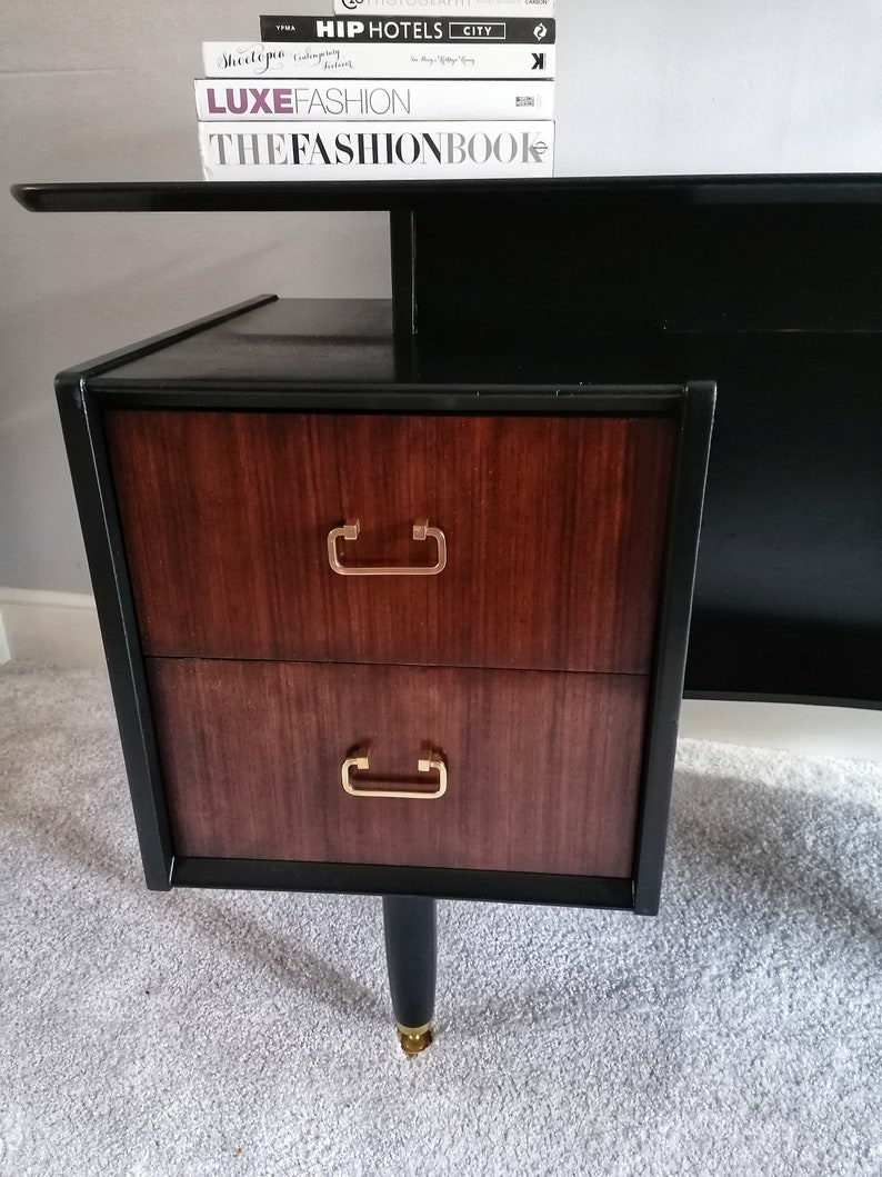 Dressing table Mid Century upcycled painted vintage desk for new home black and gold Furniture for bedroom office image 6