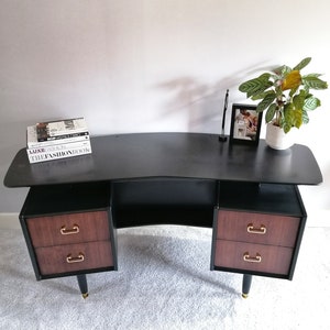 Dressing table Mid Century upcycled painted vintage desk for new home black and gold Furniture for bedroom office image 1