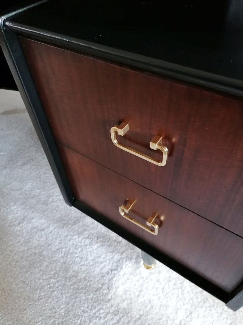 Dressing table Mid Century upcycled painted vintage desk for new home black and gold Furniture for bedroom office image 7