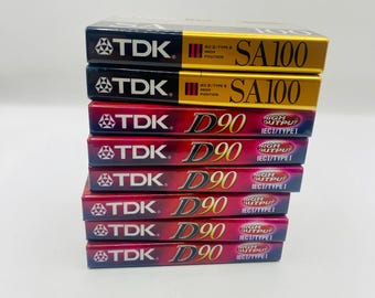 Lote de cintas de casete TDK vintage – Cintas vírgenes de alta potencia SA100 y D90 (nuevas y selladas)