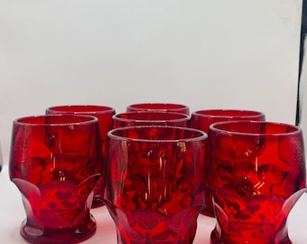 Vasos de cristal georgiano vintage color rojo rubí – Juego de 7 – Estilo Viking Glass – 9,5 cm (3,75 pulgadas)