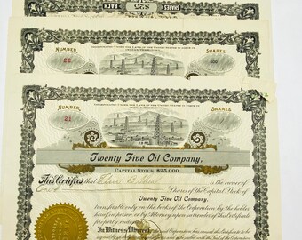 Certificado de acciones / Certificado de petróleo / Década de 1915
