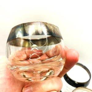Mid Century Silver Rim Roly Poly Glasses - Set of 7 - Dorothy Thorpe Style