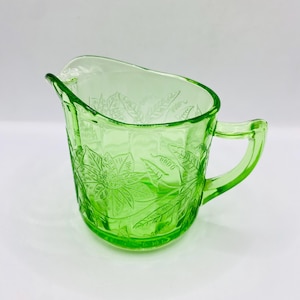 Green Jeannette Glass “Floral” / “Poinsettia” Creamer – Depression Era Glass – Vintage Kitchen Collectible