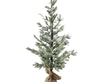 Realistic Artificial Natural Green Christmas Pine Tree W/ Snow Burlap Base 7.5'