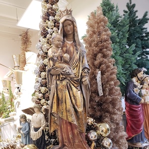 Vintage Rustic Resin Virgin Mary With Baby Jesus Statue Figurine Sculpture On Platform 51&quot;