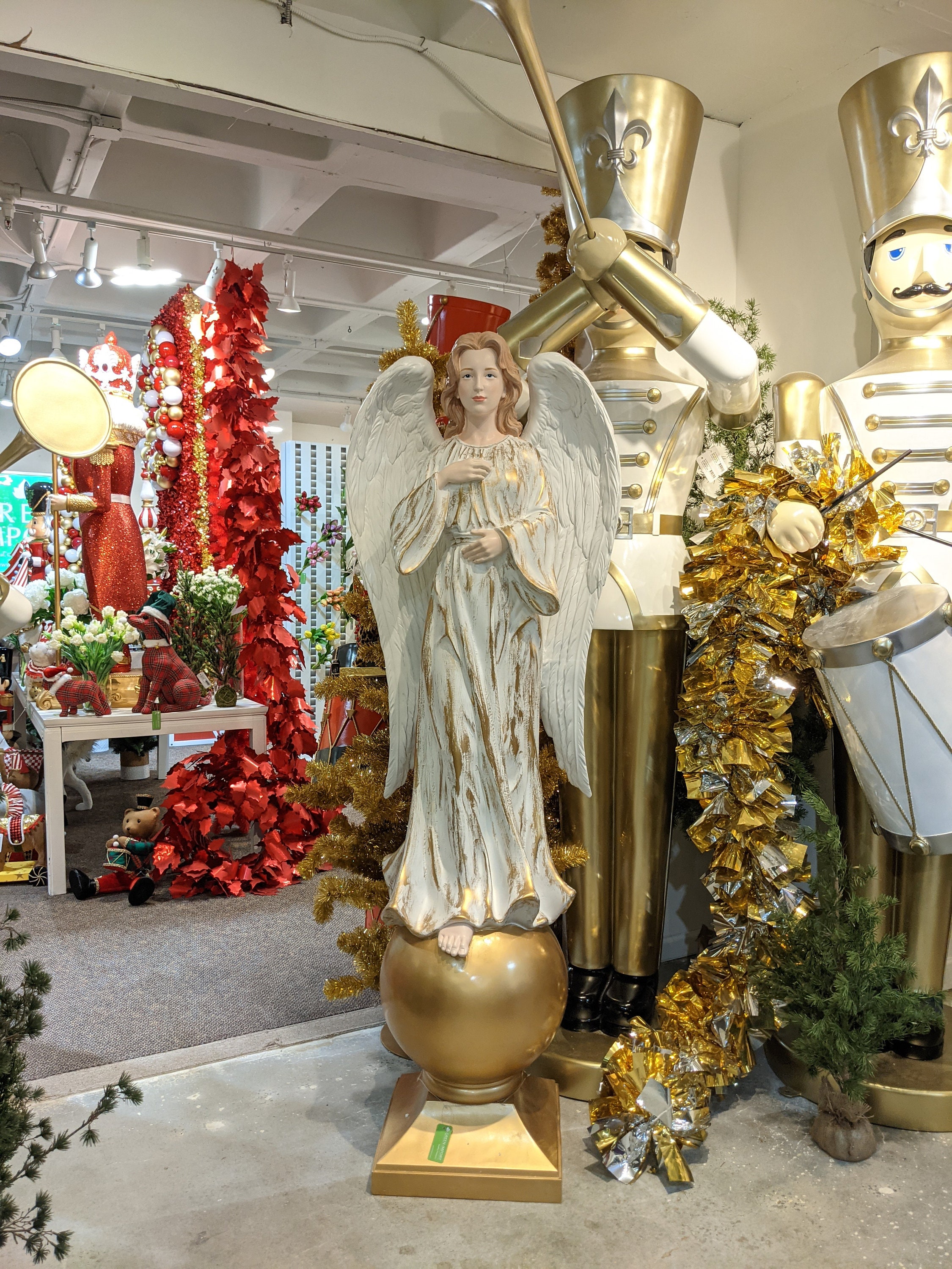 Grande Statue Ange Décorative - 33 Cm - Résine Patinée Dorée - État TBE