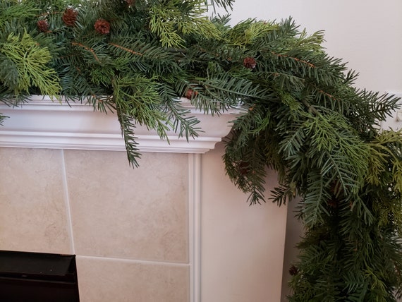 Faux Cedar Pine Garland,Cedar Garland,Realistic Faux Pine Branches  Christmas