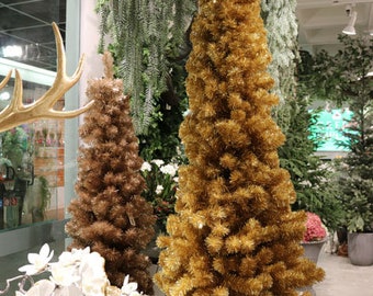 Shimmering Sparkling Reflective Metallic Gold Event Staging Christmas Holiday Tinsel Tree 7'x35"