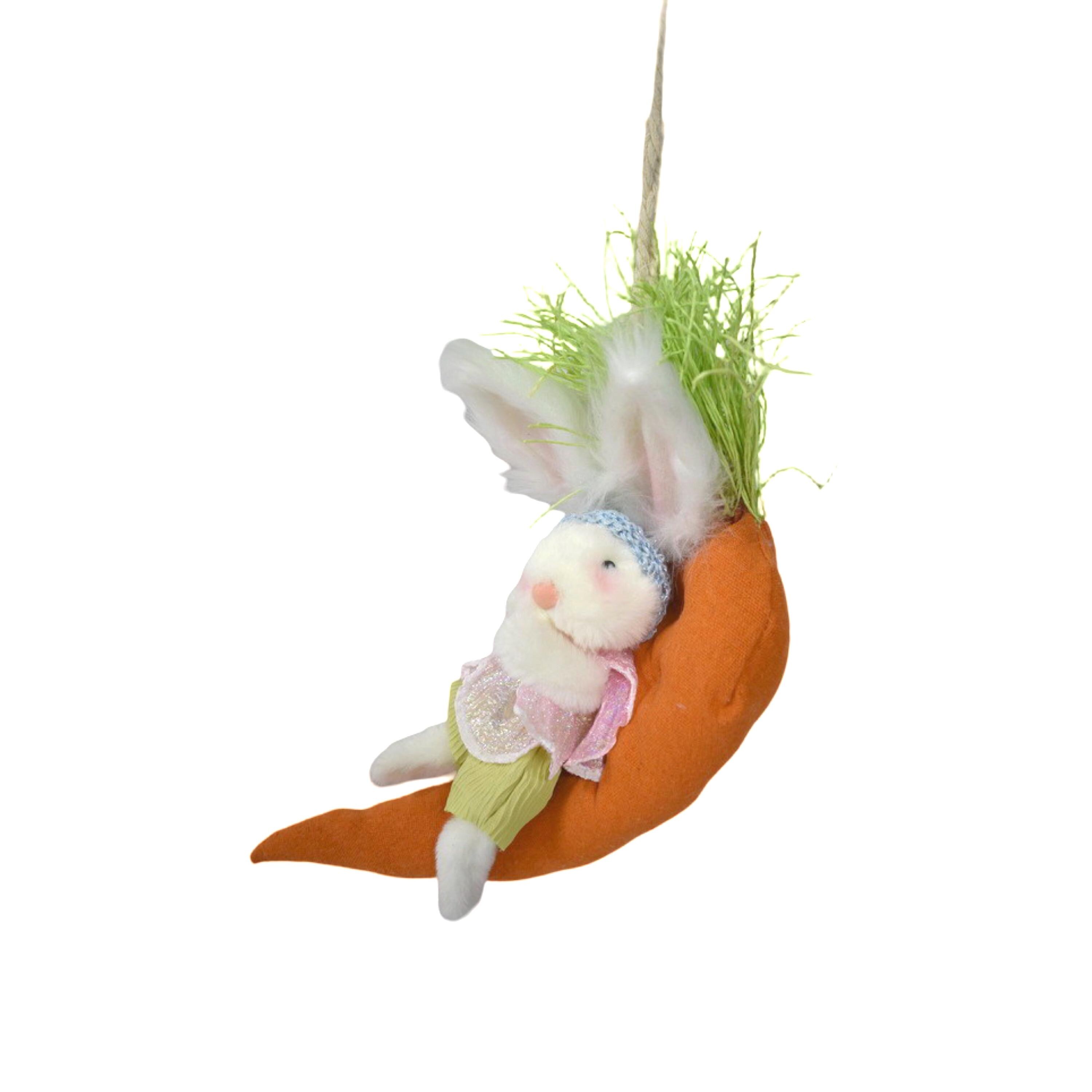 Hanging Easter Lady Bunny Laying on Carrot Ornament 16