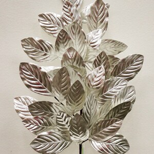Metallic Shiny Bendable Silver Magnolia Leaves Spray Craft Supply Swag 32&quot; x 12 PC Pack