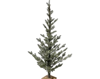 4' Artificial Natural Green Christmas Table Top Pine Tree W/ Snow On Composite Wood Base 6'