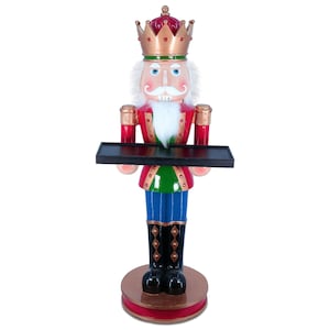 38&quot; Red Blue Resin Soldier Holding Tray Butler Nutcracker Side Table