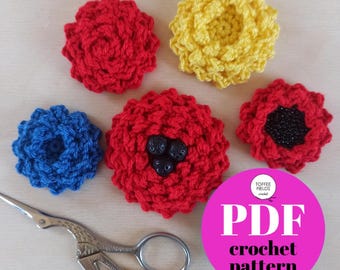 Crochet Peony Applique Pattern: Easy DIY Floral Decor (PDF Pattern)