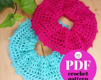 Crochet Mesh Scrunchie Pattern: Easy Beginner Hair Accessory (US Terms) (PDF)