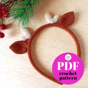 Patrón de crochet para diadema con orejas de reno (EE. UU.)