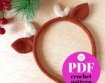 Patrón de crochet para diadema con orejas de reno (EE. UU.)