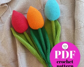 Patrón PDF de tulipán a crochet en términos de EE. UU. Flor amigurumi