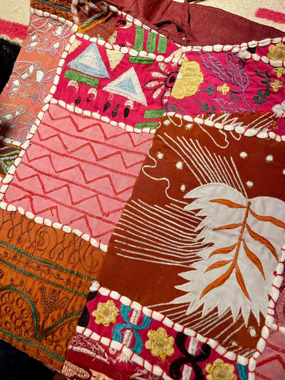Pink Brown Indian Handmade Patchwork Artisan Purs… - image 3