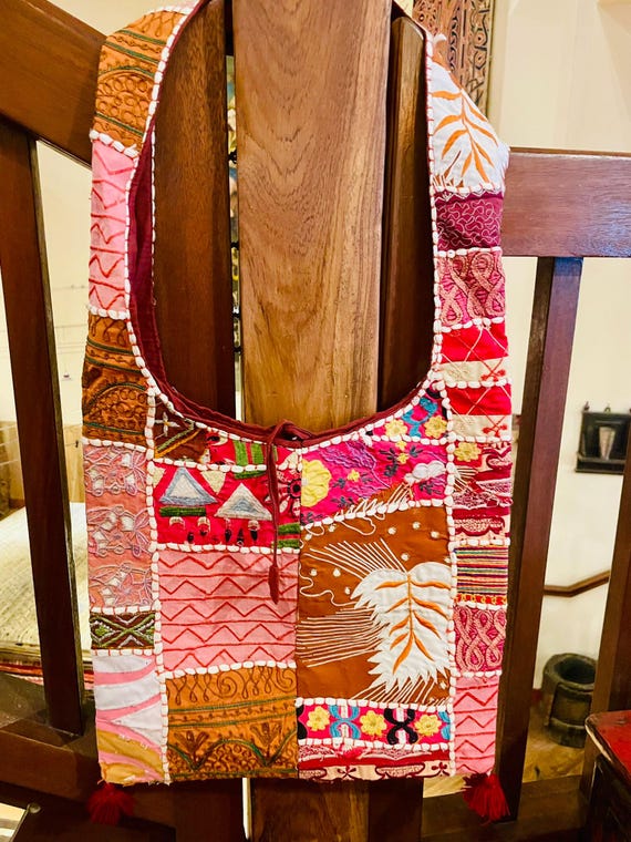 Pink Brown Indian Handmade Patchwork Artisan Purs… - image 1