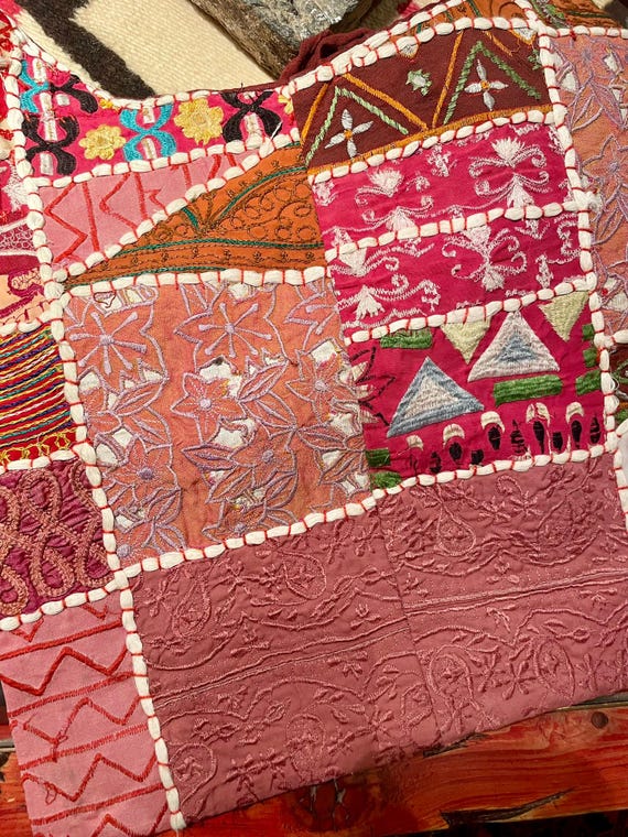 Pink Brown Indian Handmade Patchwork Artisan Purs… - image 2