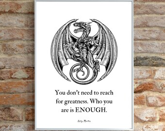 PRINTABLE Self-Love Dragon Art, Vintage, Inspirational Quote, Myths and Legends, Weird Gifts, Goth Gifts, Dragon Gift, Dragon Poster