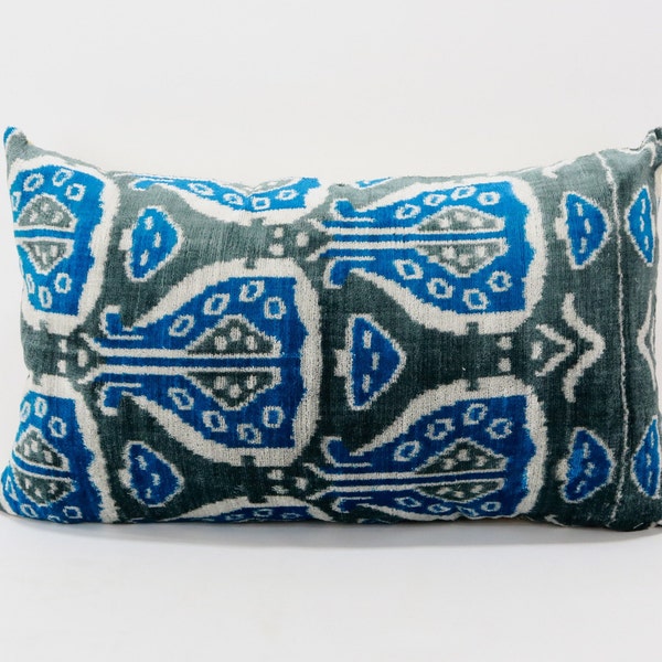 Blue and Black velvet ikat pillow, Ikat cushion, Accent decorative pillow, Home decor pillow, Throw pillow, pillow covers, Silk ikat pillow