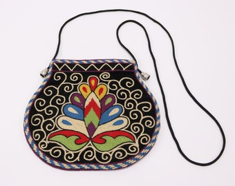 Front Personalized Pink & Green Suzani Hobo Purse w/Genuine Leather Trim Front Personalized Pink & Green Suzani Hobo Purse w/Genuine Leather Trim