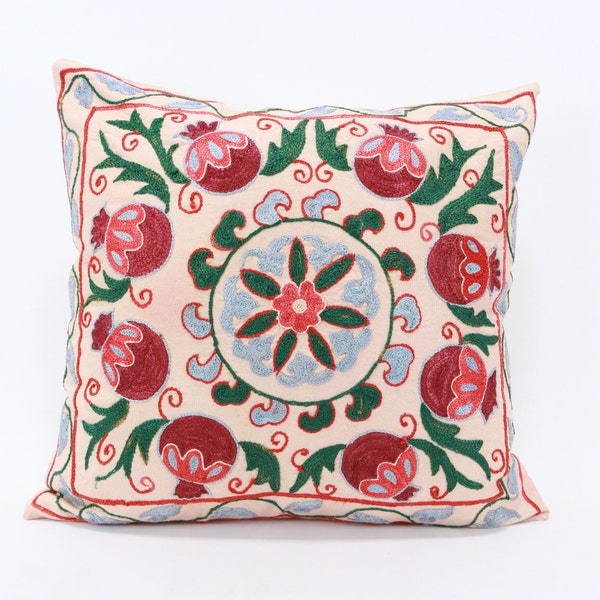 Suzani Pillow Uzbek Embroidery, Suzani Throw Pillow, Suzani Cushion Cover, Suzani Pillow Cover, Hand Embroidery Decorative Pillow-Pillowcase