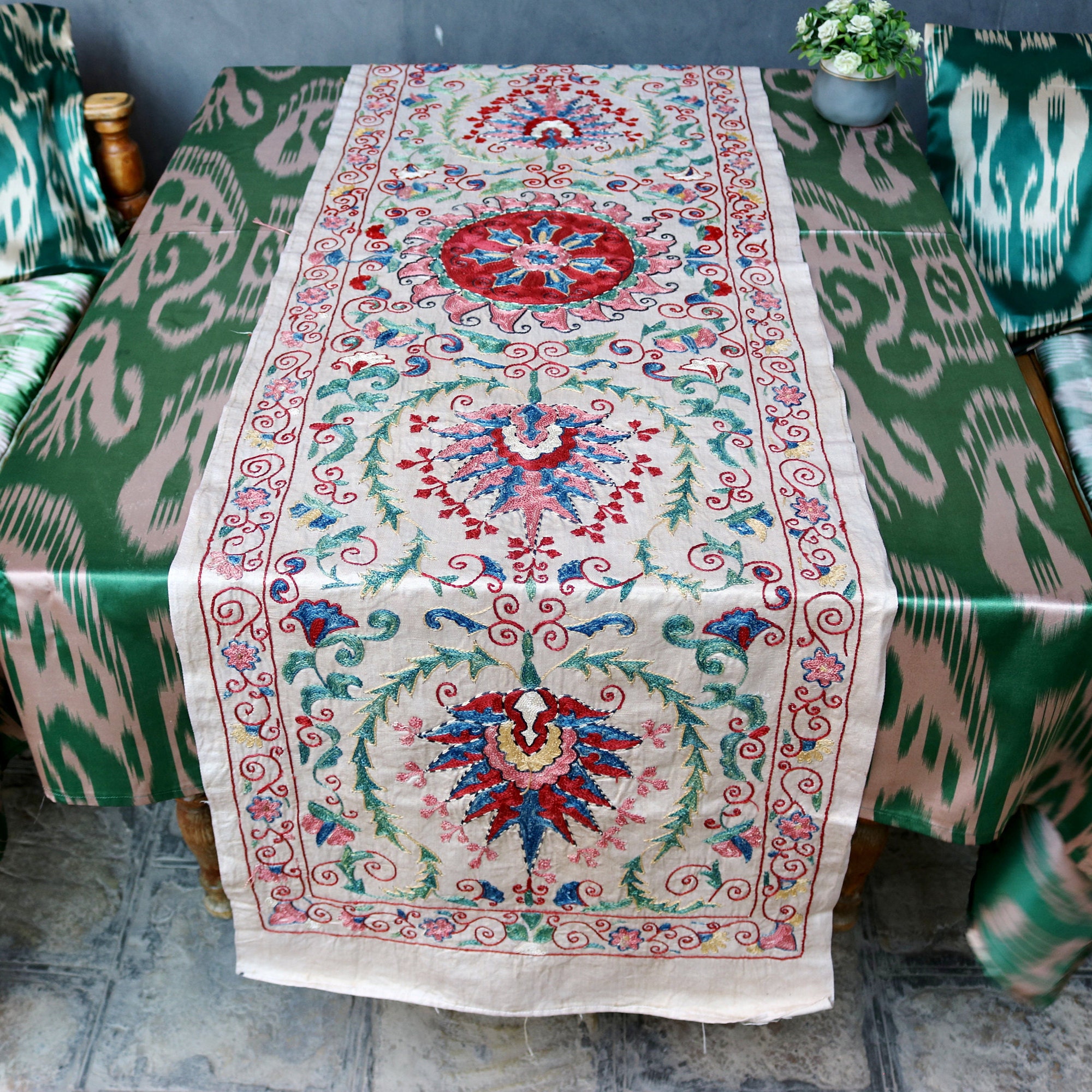 Uzbek handmade embroidery suzani. Wall hanging tablecloth. Etsy