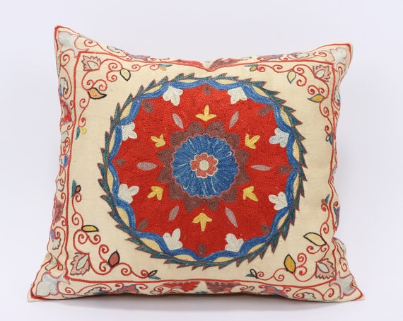 Suzani Pillow Uzbek Embroidery suzani 16 X 16 Throw Pillow Suzani Cushion Cover suzani Pillow Cover hand Embroidery Suzani Pillow best Sale Etsy
