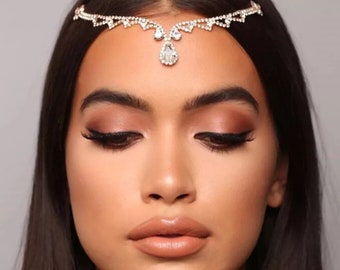 Crystal Diamante Forehead Rhinestone Tassels Headpiece Hair Clip Jewellery