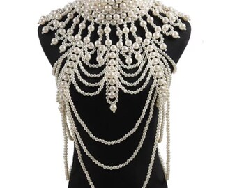 SIYWINA Body Chain with Pearls Harness Multirow Necklace Shoulder Body Chain SIYWINA Body Chain with Pearls Harness Multirow Necklace Shoulder Body Chain