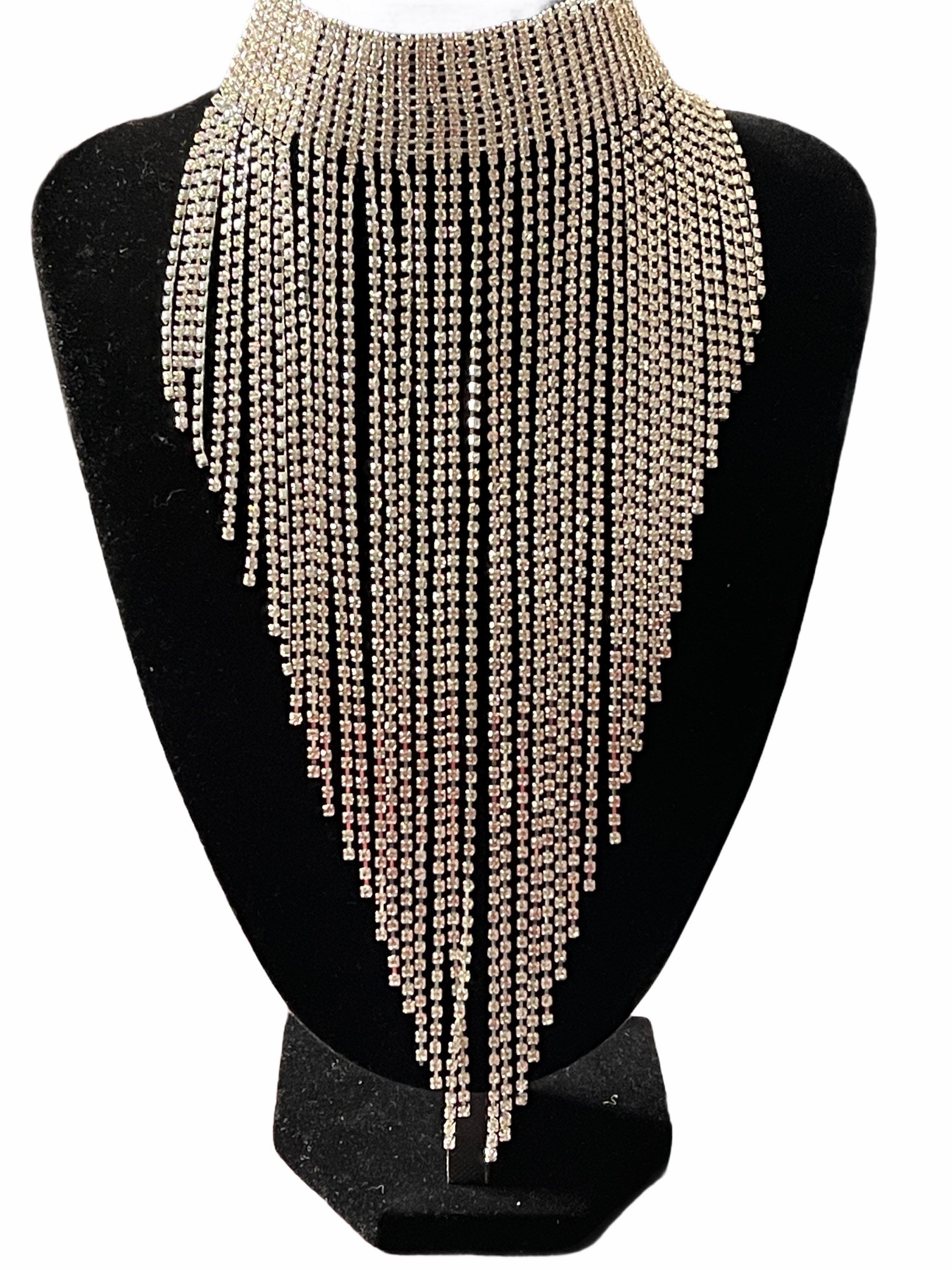 Elegant Rhinestones Sparkling Crystal Long Tassels Choker Etsy UK