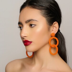 Bohemian Orange Beaded Dangle Earrings image 2