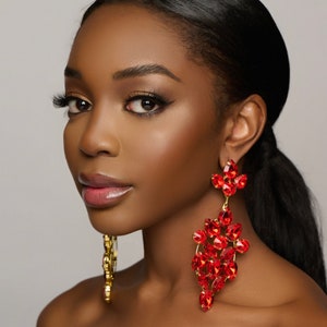 Long Elegant Glamorous Red Rhinestone Stud Earrings image 7
