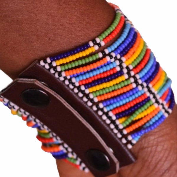 Bracelets manchette d'inspiration africaine avec perles masaï